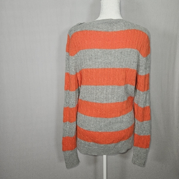 Talbots Lambswool/Nylon Orange & Gray Cable Knit Pullover Sweater Size L - Picture 6 of 8